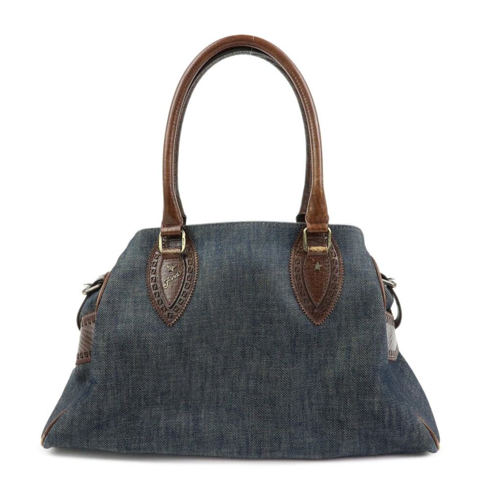 Fendi Etnico Denim Leather Handbag Blue